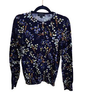 J. Jill Navy Floral Supima Cotton Dark Academia Cardigan Sweater Size XS